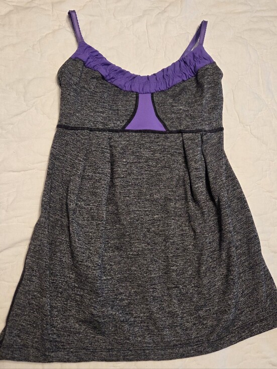 lululemon athletica Dresses & Skirts - Lululemon Ruched Bust Active Tank Top w/ Built-in Bra | Gray & Purple | Size 4